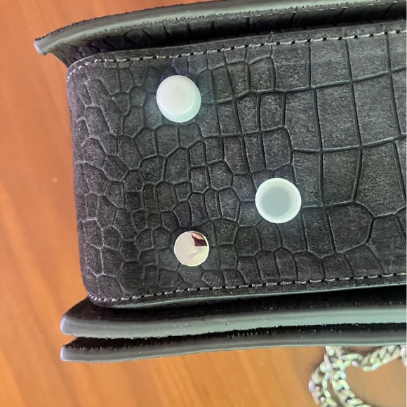 Brandon Blackwood Black Suede Standard Sophia Bag, Silver Hardware, Croc Effect - Picture 11 of 13